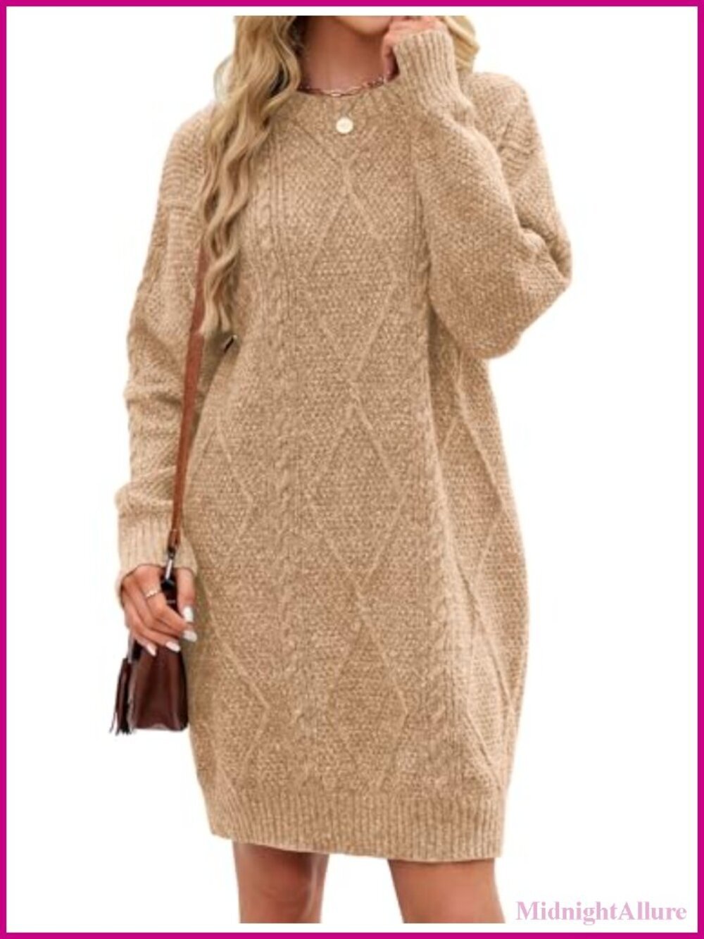 Cable Knit Sweater Dress Long Sleeve Oversized Tunic Pullover